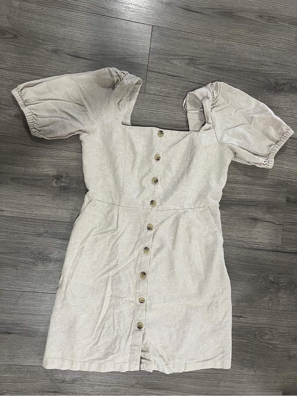 Old Navy Light Beige Square-Neck Button Mini Dress